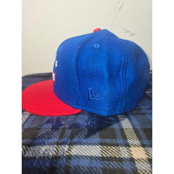 New Era NHL New York Americans Fitted Hat Blue Red Size 7 3/4 Vintage - Picture 2 of 5